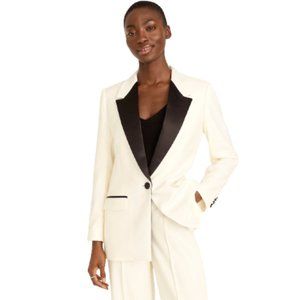NWT JCrew Willa Tuxedo Blazer Jacket Womens 4 Black Cream One Button Coat NEW